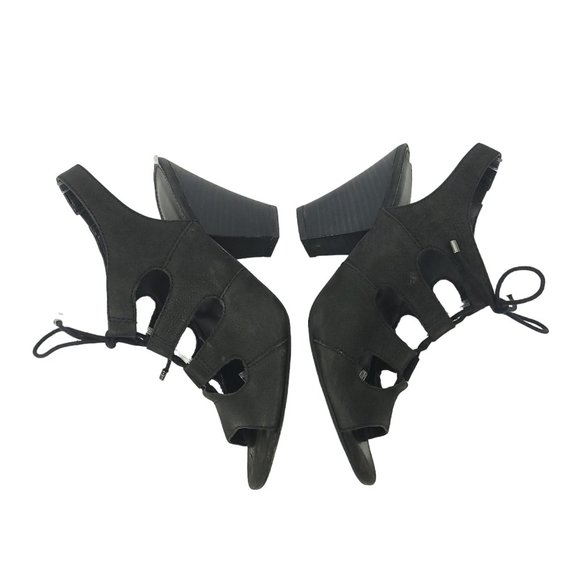 Franco Sarto A-Talia Slingback Sandal Lace Up Heels Womens 8 Black Leather - Picture 2 of 12